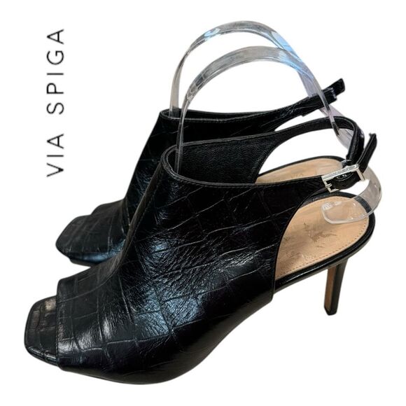 Via Spiga Shoes - Via Spiga Terese Peep Toe Heeled Black Leather Booties 7